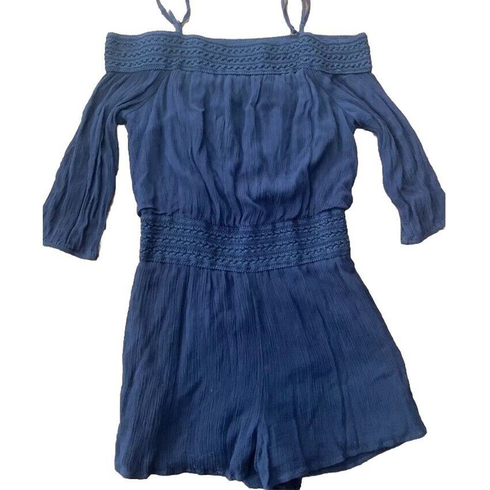 Cowgirl Shorts jumper Romper Off The Shoulder Size M Crinkle Linen Boho‎ Cottage